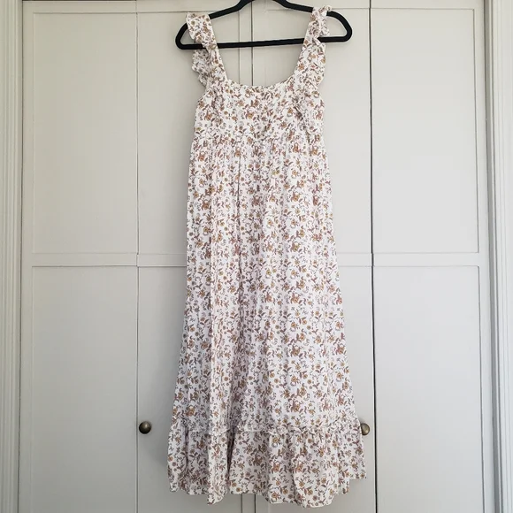 Noralee / Riley and Cru Mustard and White Floral Shirred Maxi Dress size XS - Picture 2 of 13